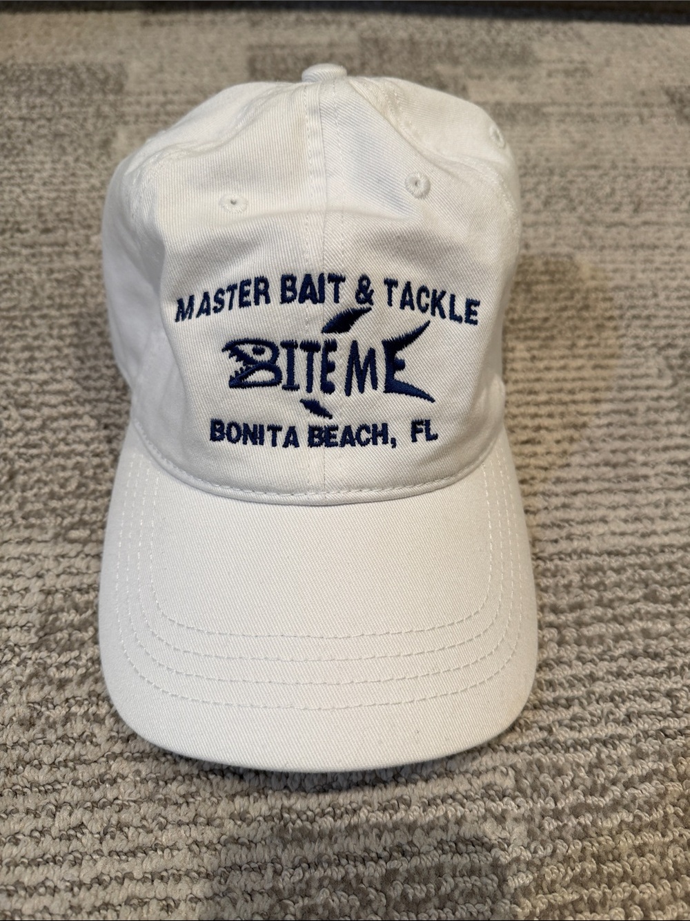 Bite Me Bonita Beach White Baseball Cap